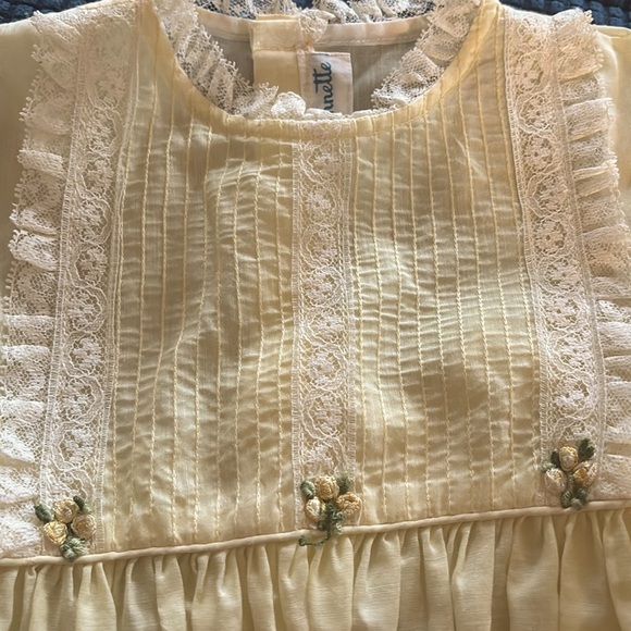 VTG Nanette 60’s Toddler Yellow Dress 2/3T Lace Puff Sleeve Empire Waist Bow - Picture 5 of 8